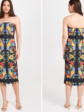 Cara Cara Leah Midi Black Strapless Floral Dress NWT